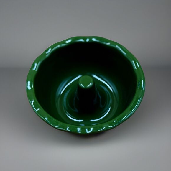Vintage Green Polka Dot Ceramic Bundt Cake Mold Retro Kitsch Kitchen Decor - Picture 2 of 3